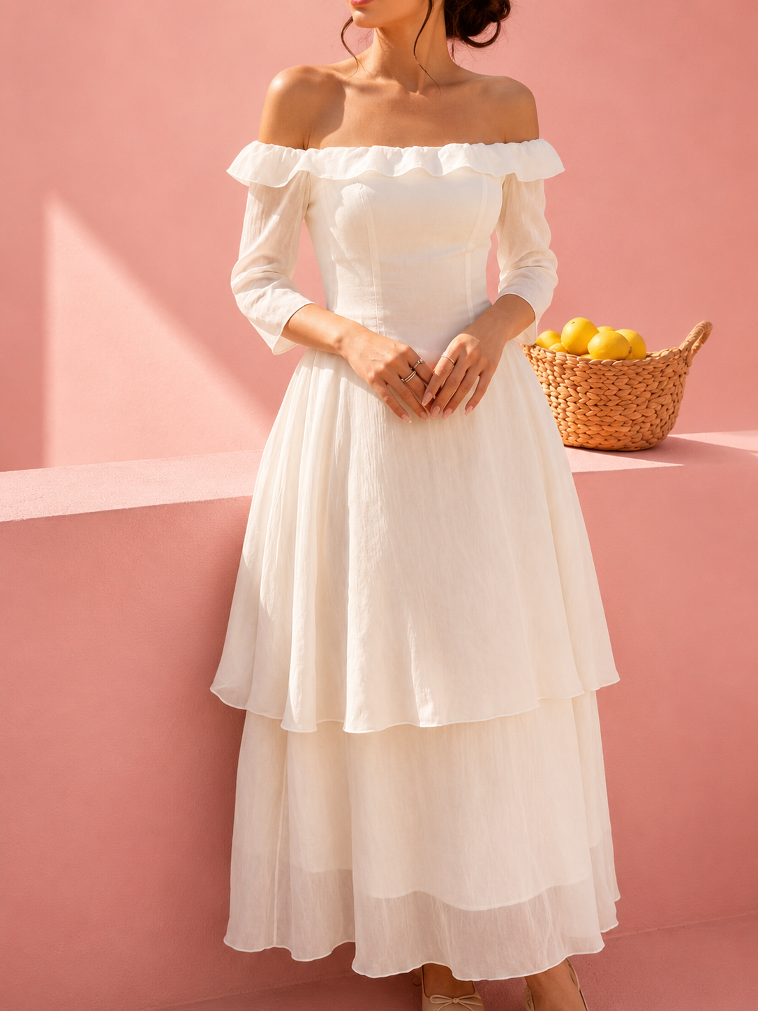 Off-Shoulder Layered Midi Dress