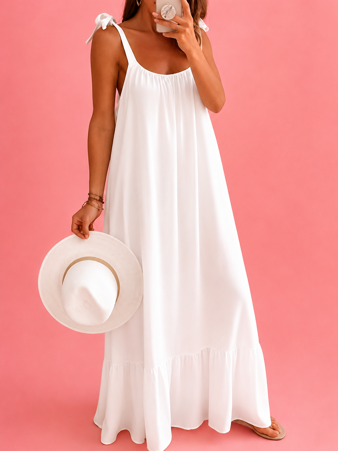 Sleeveless Tie Strap Flowy Maxi Dress