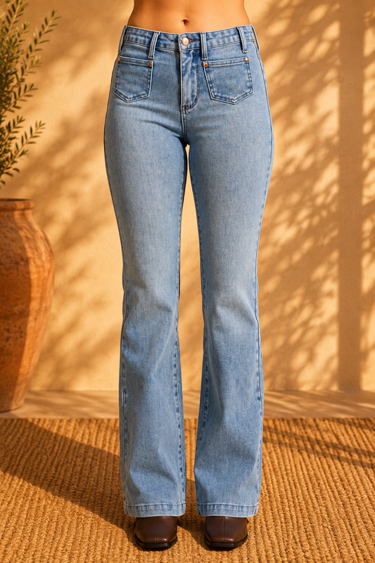 Judy Blue Full Size Mid Rise Bootcut Jeans with Contrast Wash & Front Patch Pockets Plus Size