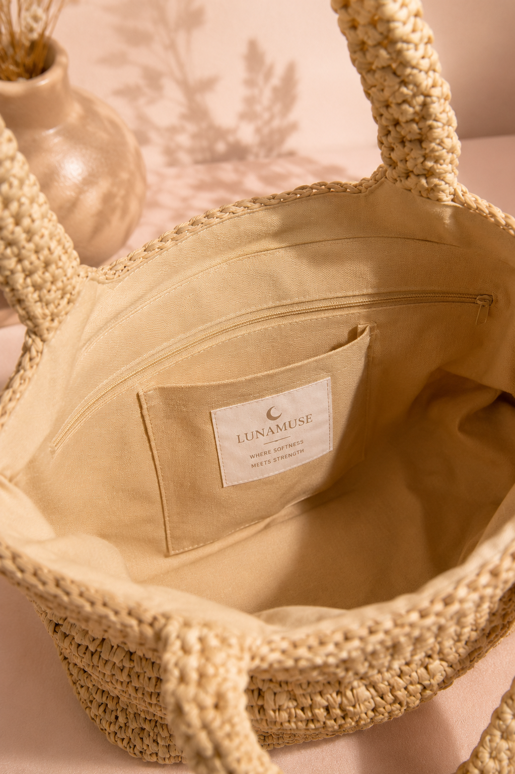 Fame Straw Braided Square Tote Bag