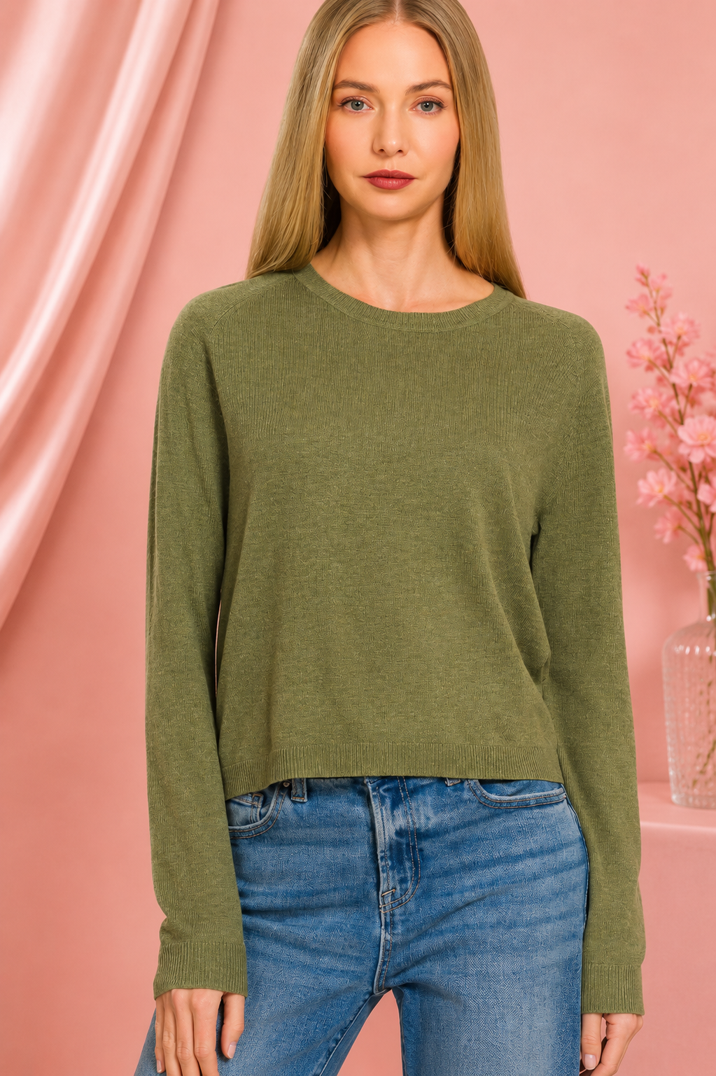 Zenana Lightweight Wool Blend Round Neck Sweater