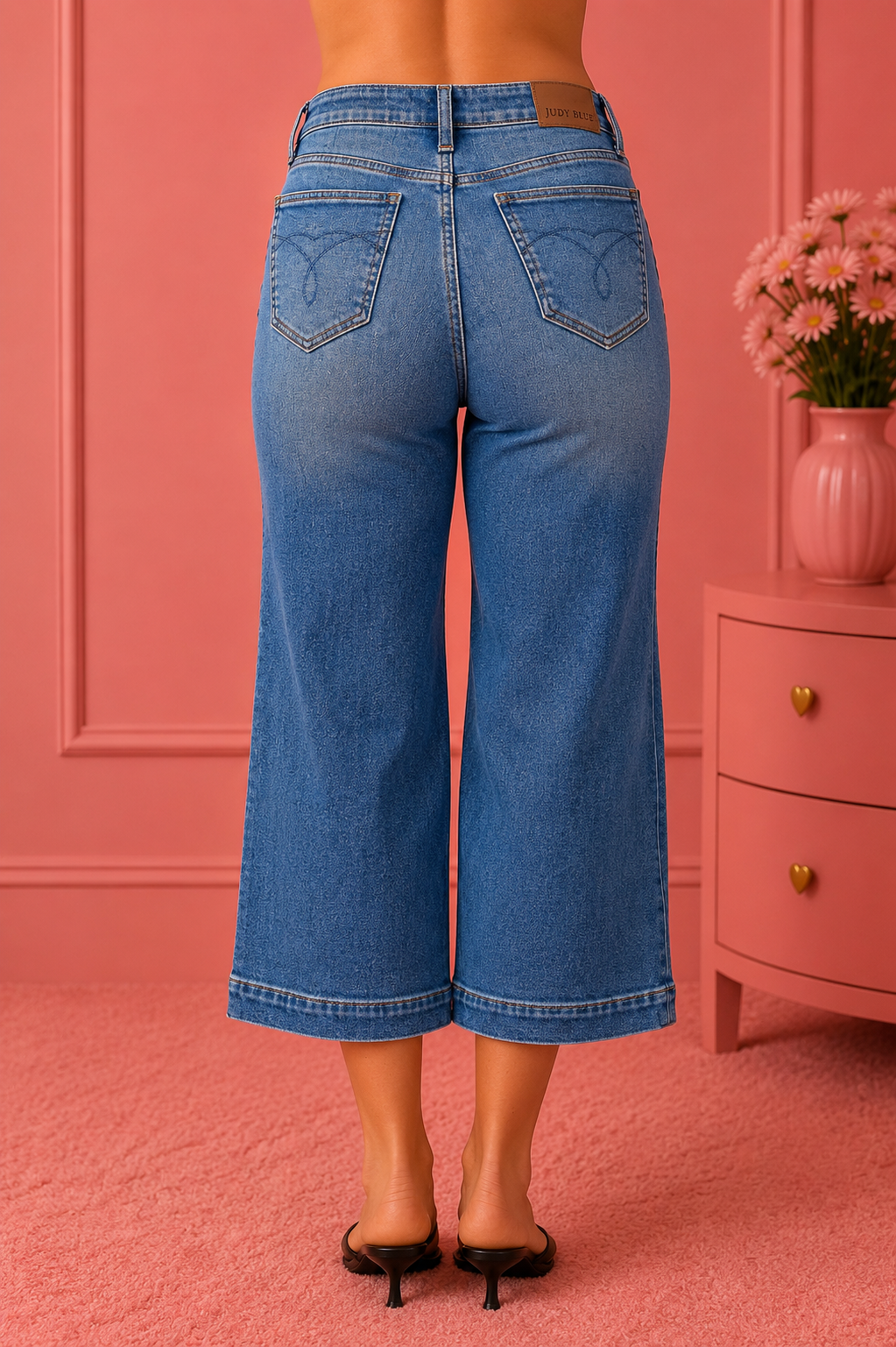Judy Blue Mid Rise Crop Wide Leg Jeans