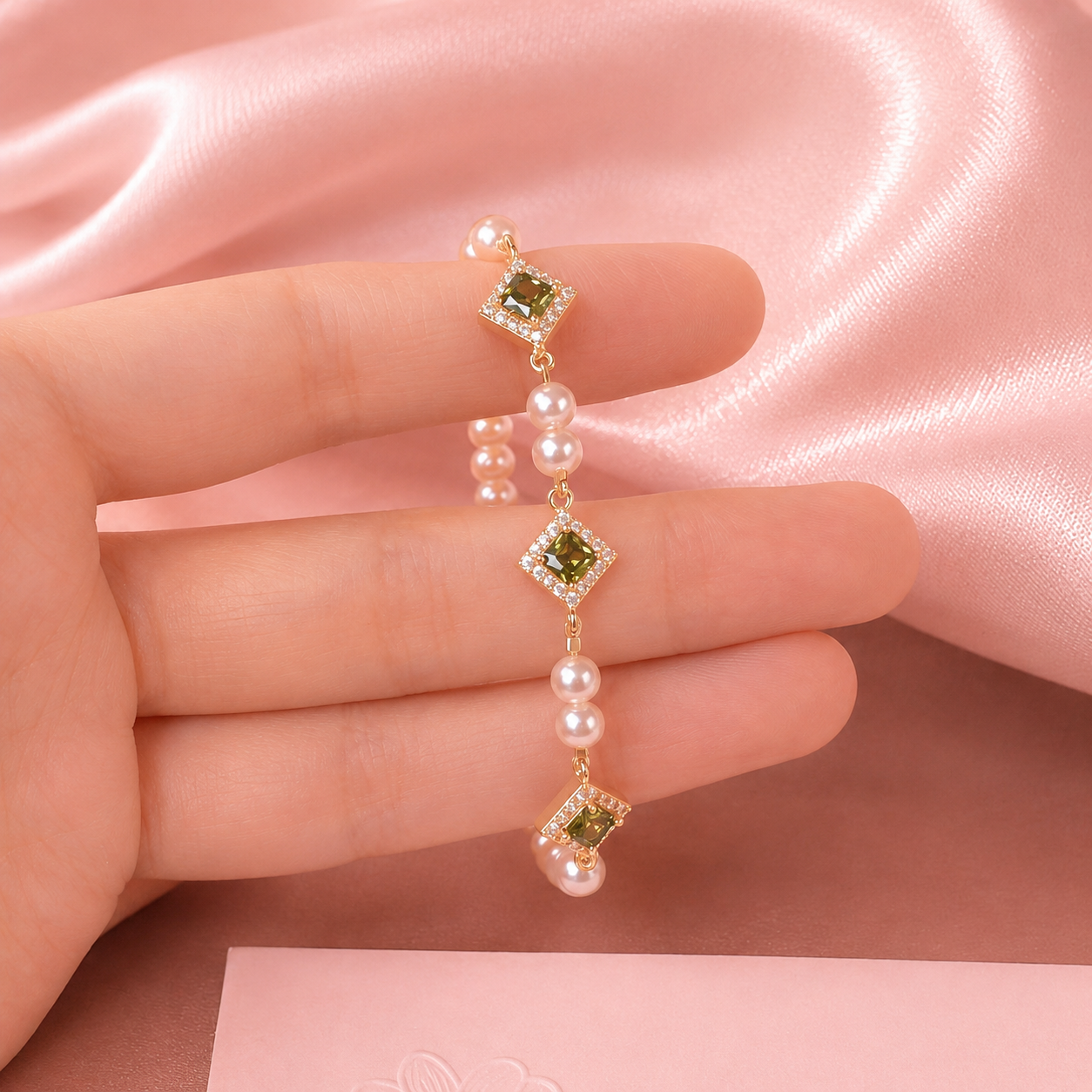 Pearl Zircon Chain Geometric Bracelet