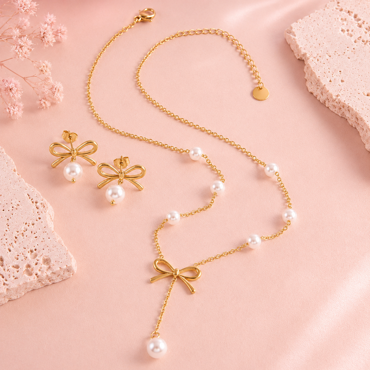 18K Gold-Plated Bowknot Pearl Jewelry Set
