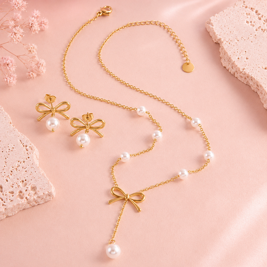 18K Gold-Plated Bowknot Pearl Jewelry Set