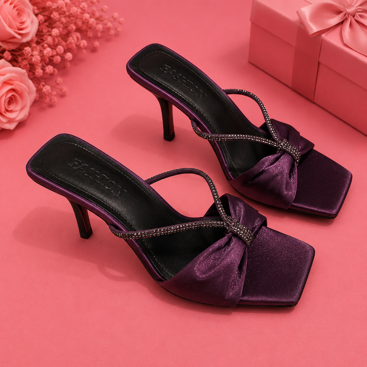 Rhinestone Mid Heel Sandals