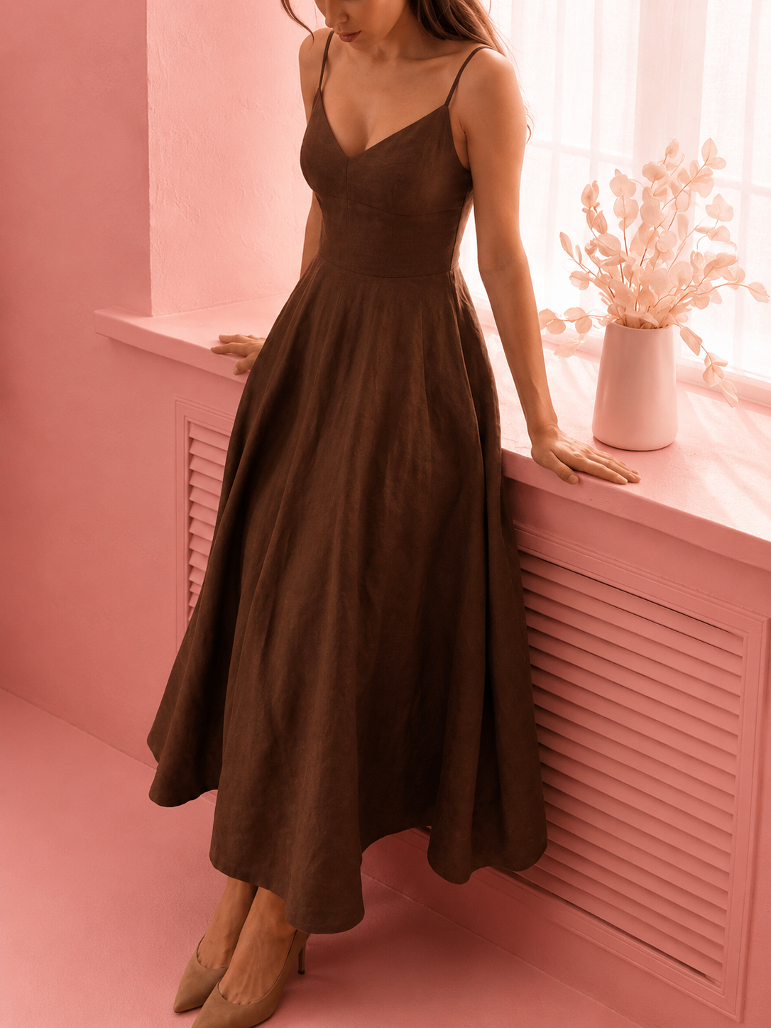 A-Line Spaghetti Strap Midi Dress
