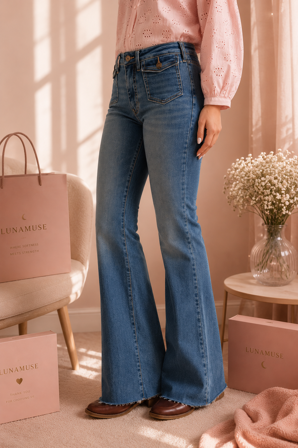 Judy Blue Mid Rise Flare Jeans with Front Flap Pockets