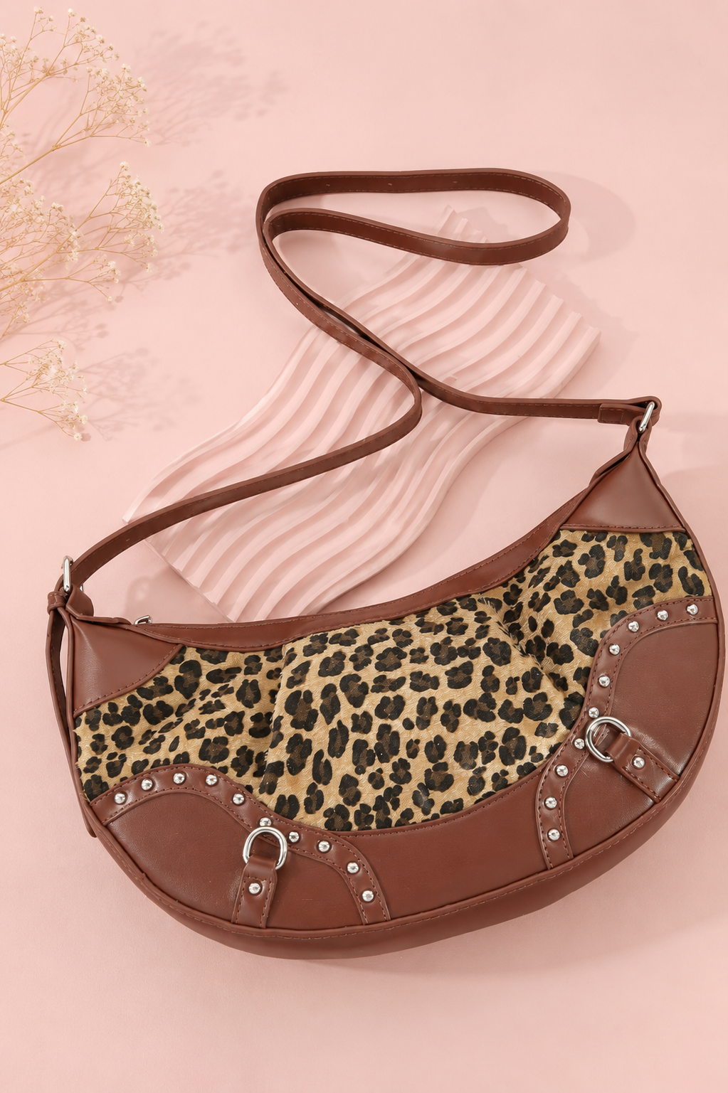 Fame Leopard Print Half Moon Shoulder Bag