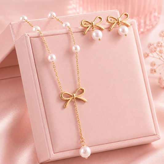 18K Gold-Plated Bowknot Pearl Jewelry Set