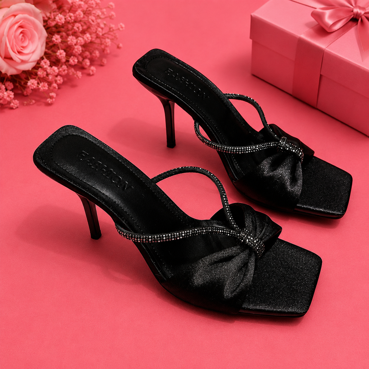 Rhinestone Mid Heel Sandals