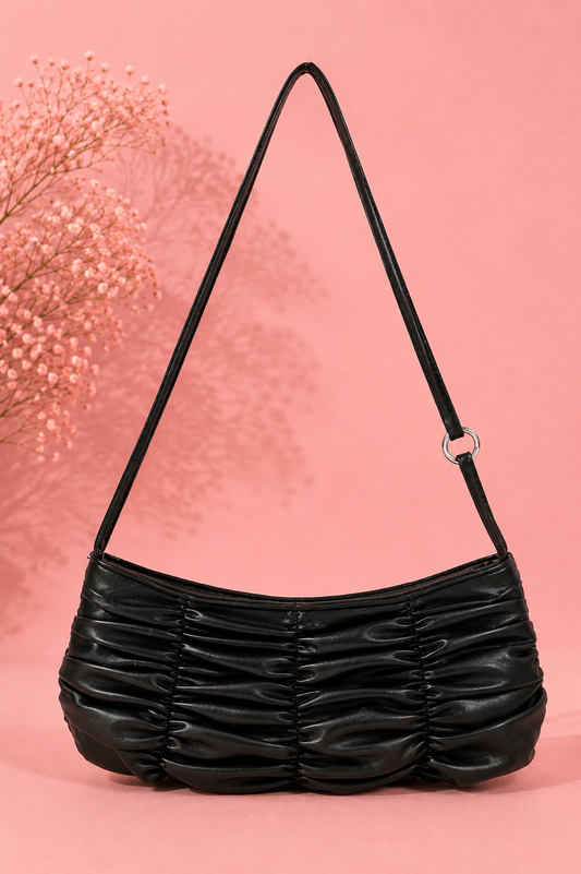 Fame Segmented Pleated Faux Leather Hand Bag